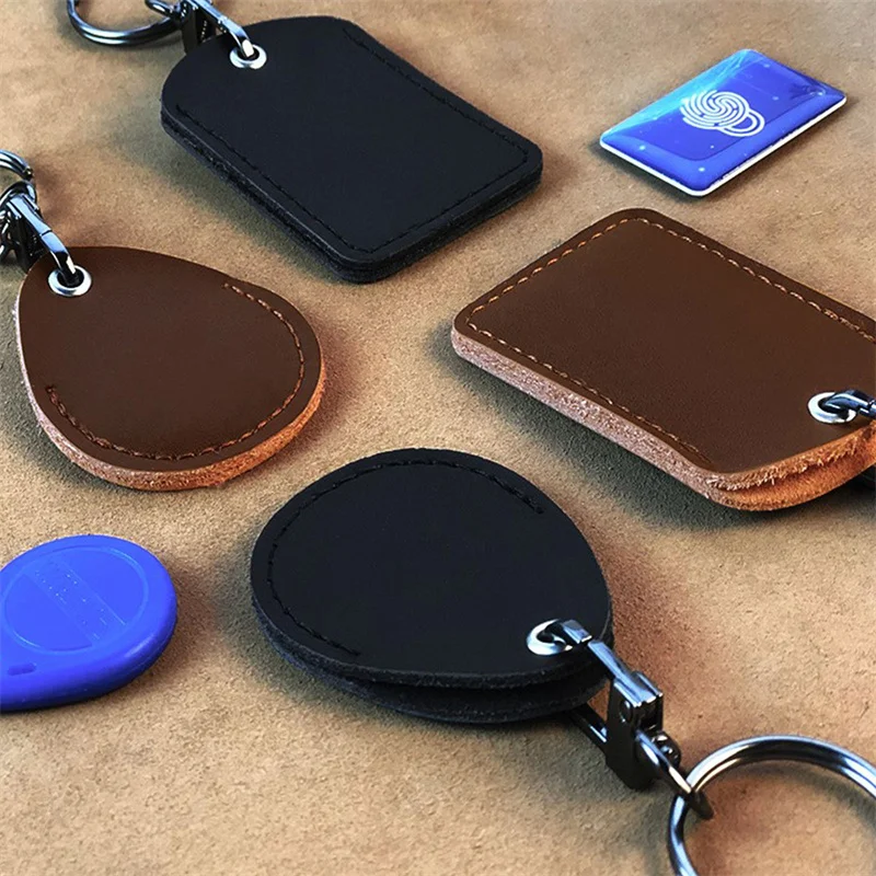 1PC PU Leather Waterproof Keychain Doorlock Key Ring Card Bag Induction Control RFID Tag ID Card Case Key Tag Protective Case thumbnail 3