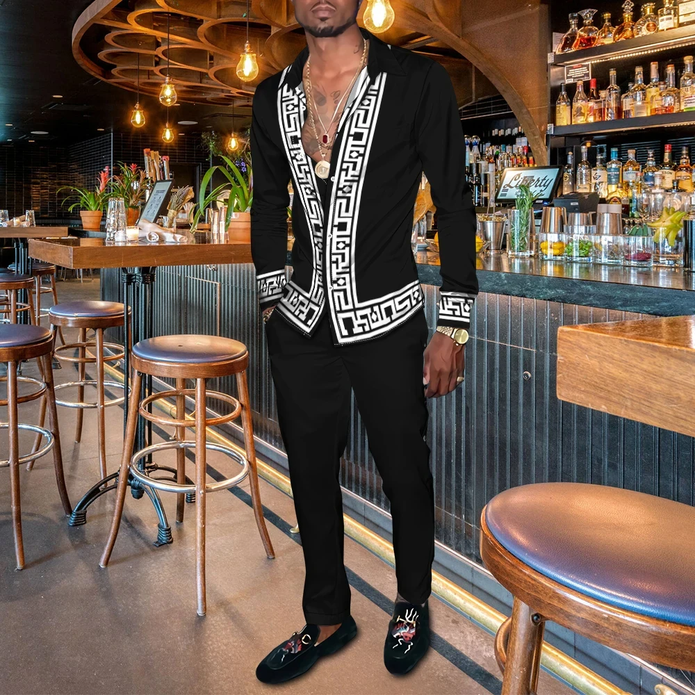 Men's Shirt Suits 3D Print Retro Harajuku Fashion Men Casuan Breathable Men's Lapel Long Sleeve Shirt Long Pants Two Piece Set thumbnail 5