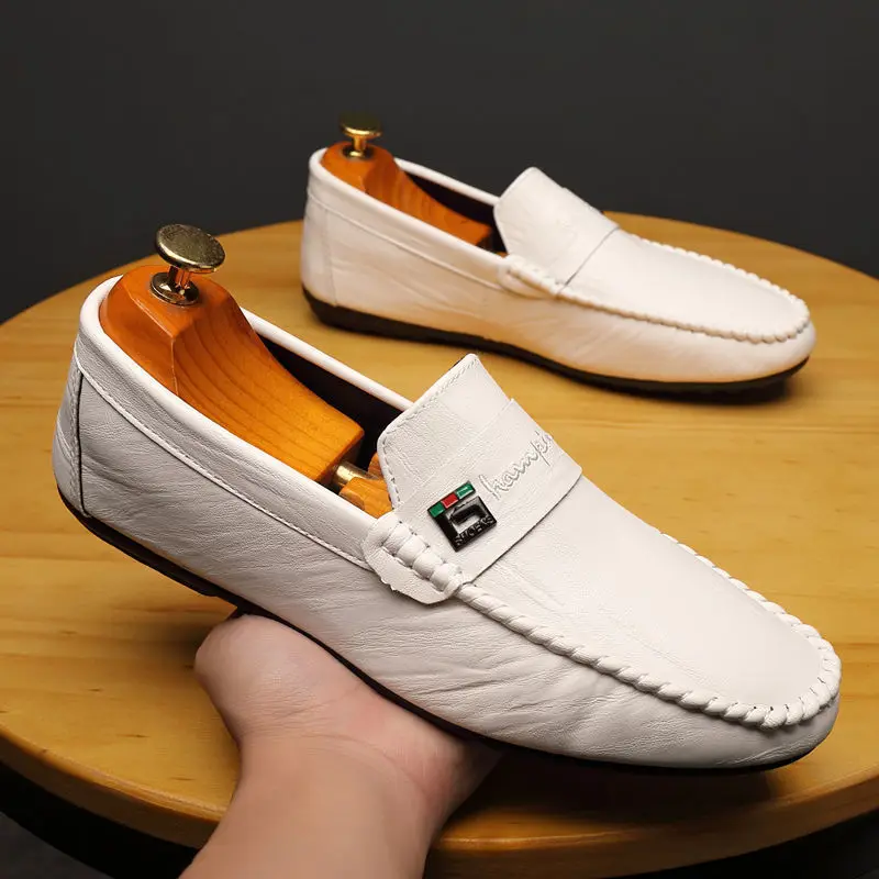 Spring Autumn Men Dress Shoes White Loafers Leather Casual Shoes Slip on Moccasin Shoes  Zapatos Casuales Designer Loafers Men thumbnail 2