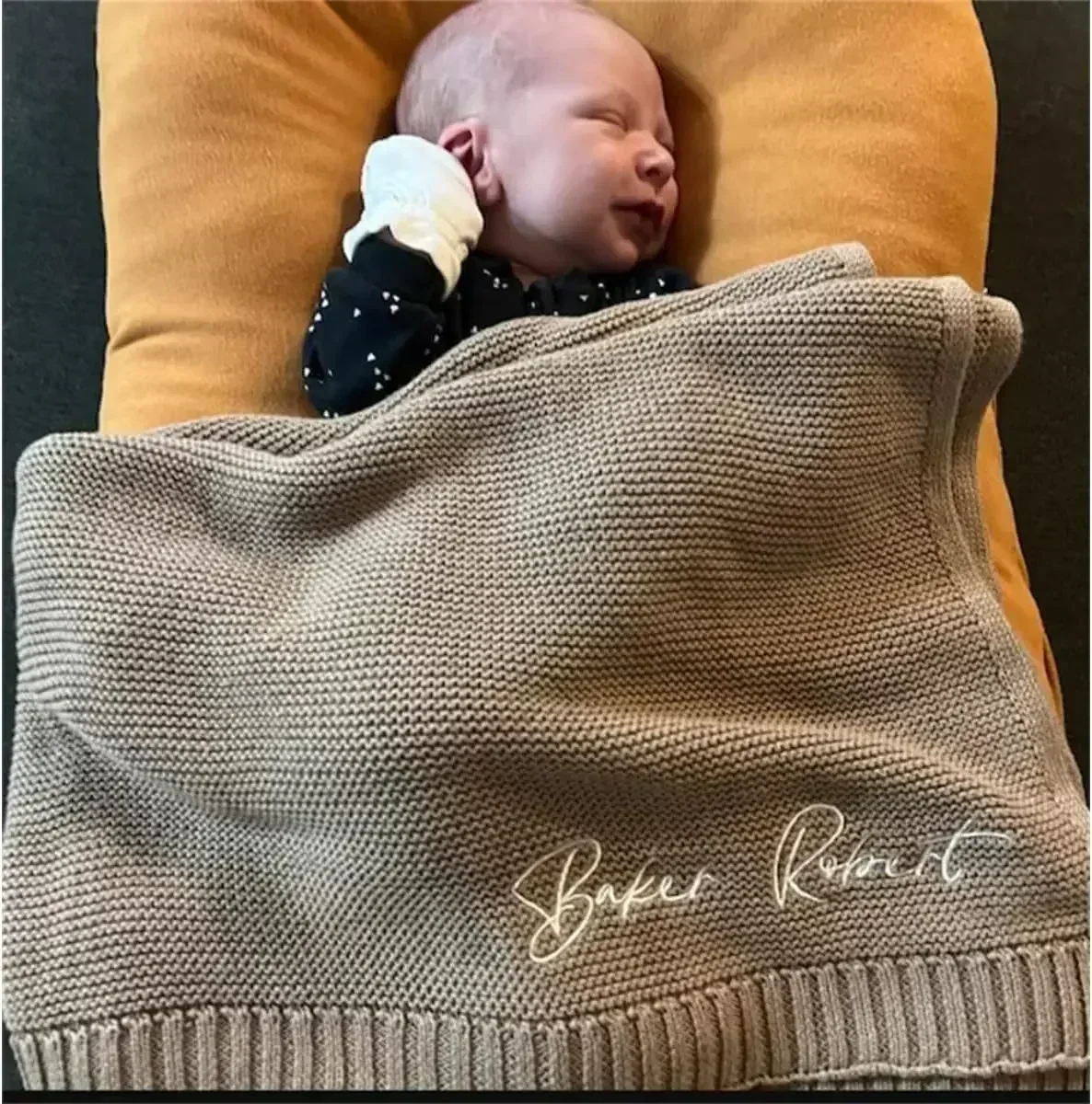 Personalized Name Baby Knitted Blanket Cotton 100x80cm Skin-friendly Warm Newborn Wraps Custom Baby Blanket for Winter thumbnail 5