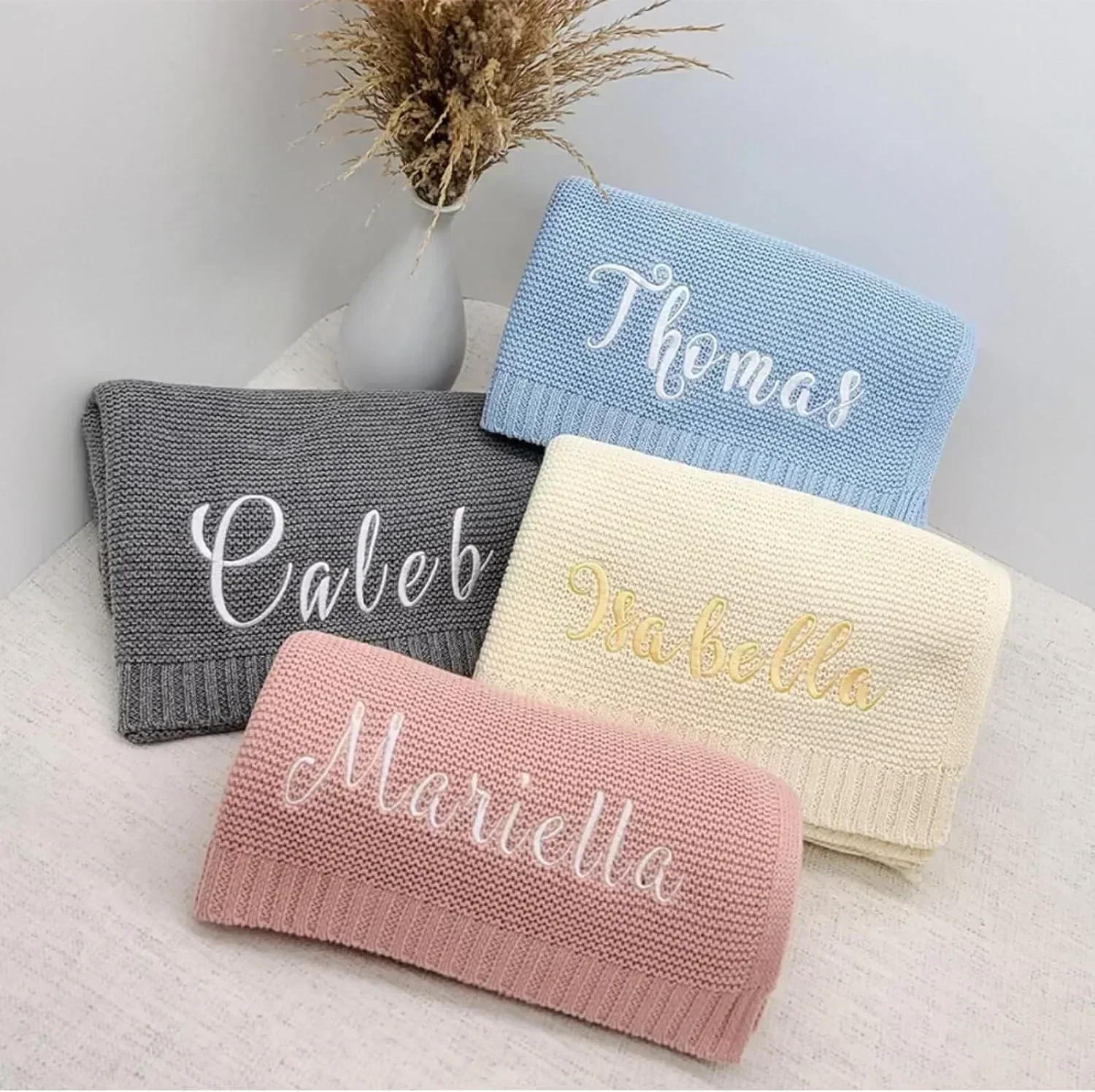 Personalized Name Baby Knitted Blanket Cotton 100x80cm Skin-friendly Warm Newborn Wraps Custom Baby Blanket for Winter thumbnail 6