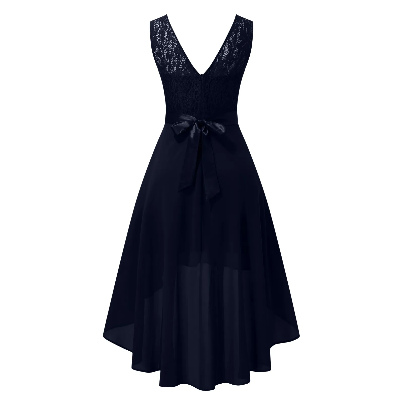 Female Dress Lace Dress Bow Belt Irregular Length  Wedding Guest Sleeveless Bridesmaid Cocktail Party Womens Dresses thumbnail 5