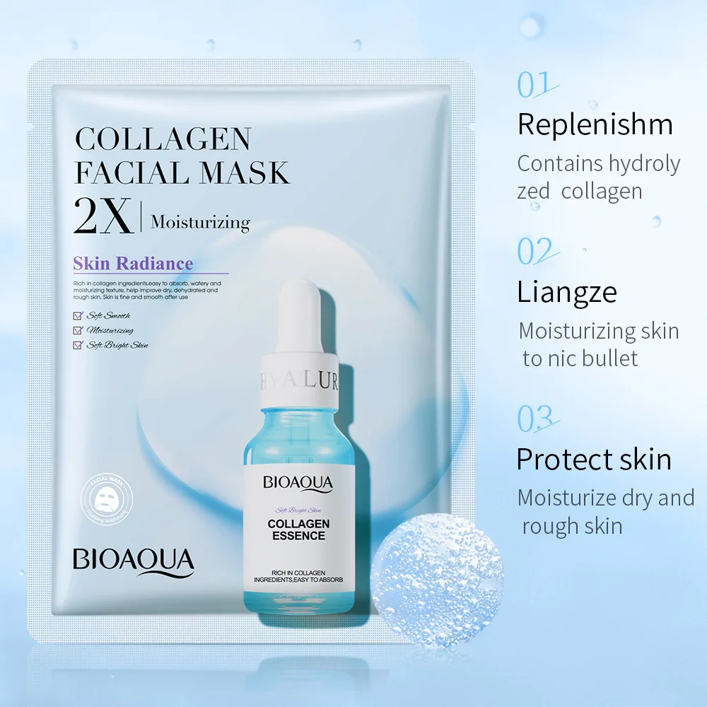 20pcs BIOAQUA Centella Collagen Face Mask VC Moisturizing Refreshing Sheet Masks Hyaluronic Acid  Facial Mask Skin Care Products thumbnail 3