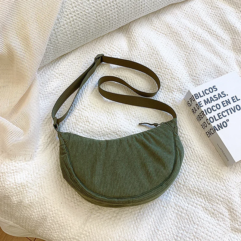 Solid Color Corduroy Women's Hobos Shoulder Bag Retro Casual Female Crossbody Bags Ladies Daily Travel Handbags Messenger Bag thumbnail 5