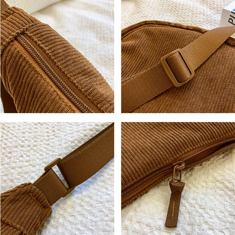 Solid Color Corduroy Women's Hobos Shoulder Bag Retro Casual Female Crossbody Bags Ladies Daily Travel Handbags Messenger Bag thumbnail 6