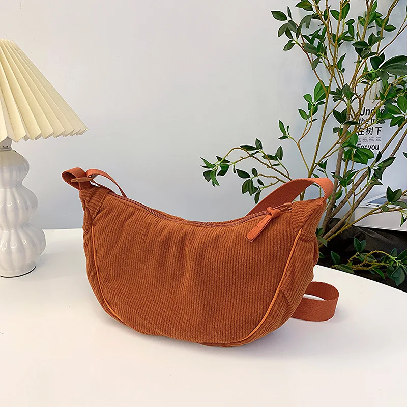 Solid Color Corduroy Women's Hobos Shoulder Bag Retro Casual Female Crossbody Bags Ladies Daily Travel Handbags Messenger Bag thumbnail 4