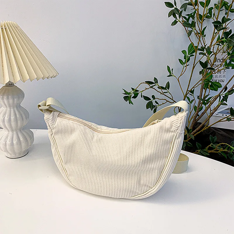 Solid Color Corduroy Women's Hobos Shoulder Bag Retro Casual Female Crossbody Bags Ladies Daily Travel Handbags Messenger Bag thumbnail 3