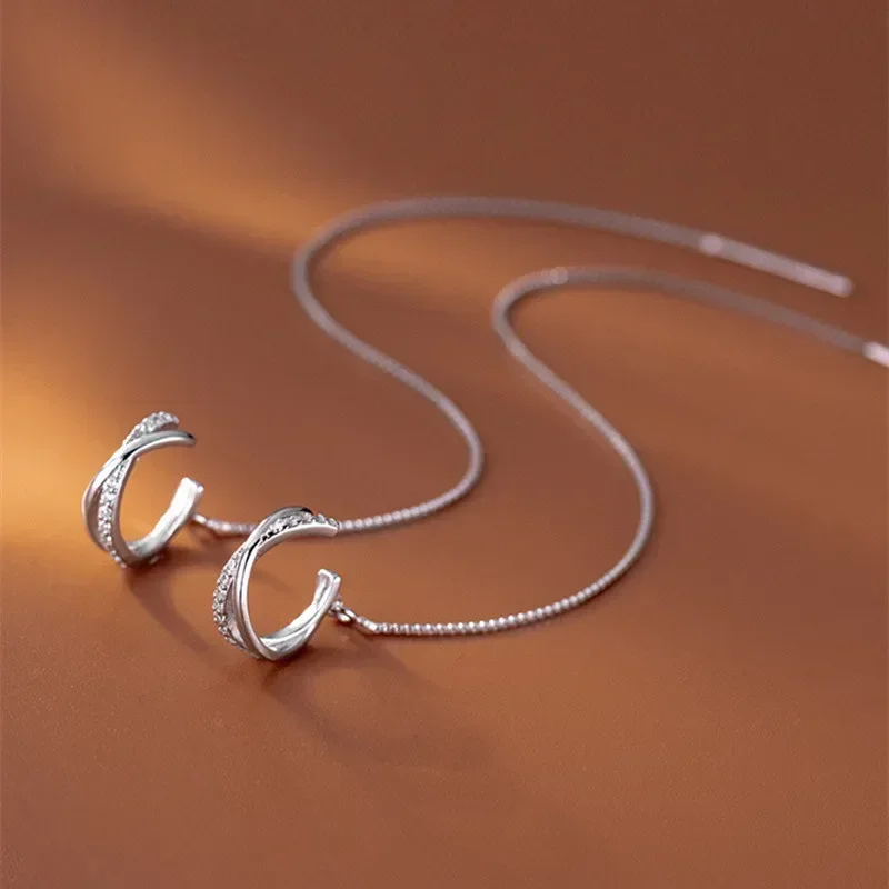 Silver Color Crystal Tassel Non-Piercing Cuff Ear Clip Earring For Women Shiny Rhinestone Chain Fake Cartilage Piercing Jewelry thumbnail 3