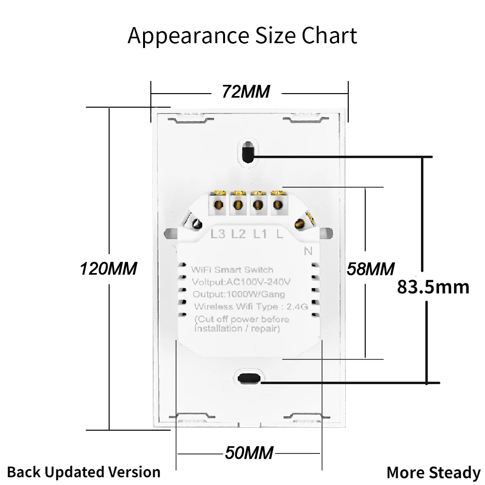 Tuya Smart Switches US RF433 1/2/3 Gang No Neutral Wire Touch Sensor LED Light WiFi Wall Switches Smart Home Alexa Google Home thumbnail 5