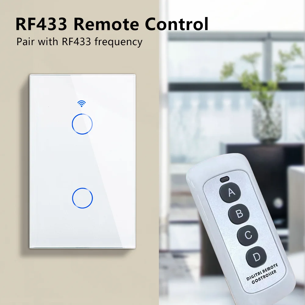 Tuya Smart Switches US RF433 1/2/3 Gang No Neutral Wire Touch Sensor LED Light WiFi Wall Switches Smart Home Alexa Google Home thumbnail 3