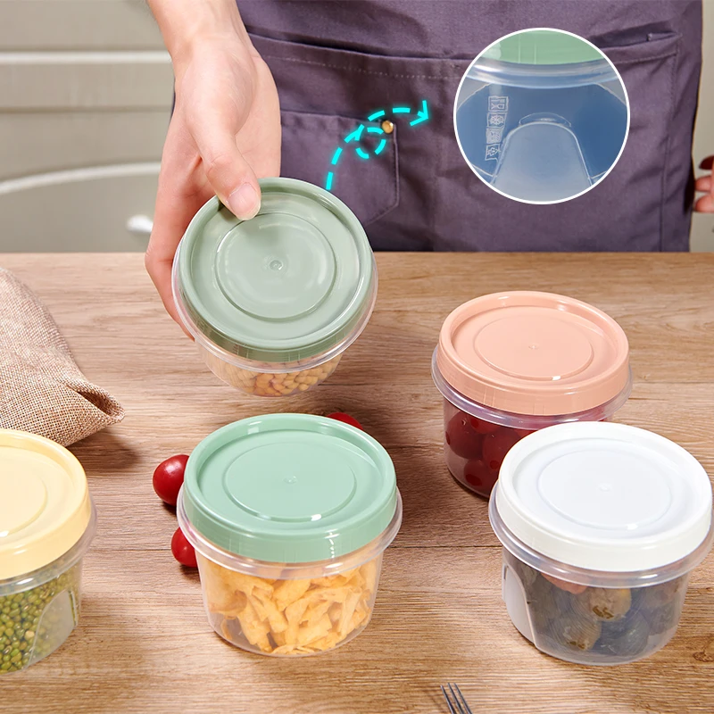 4 Pcs 500ml Round Food Fresh Keeping Box Kitchen Refrigerator Storage Container Fruits Snacks Sealed Jar Microwave Heating thumbnail 2