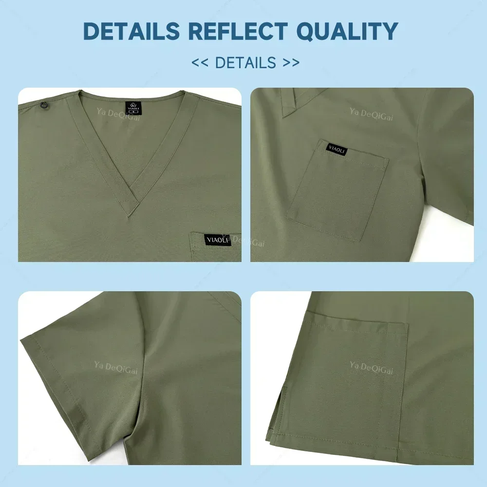 Stretch Scrubs Women Set Nursing Uniforms Clinical Scrubs Set Nurse Doctor Dustproof Workwear Medical Scrubs Top+ Jogger Pants thumbnail 5