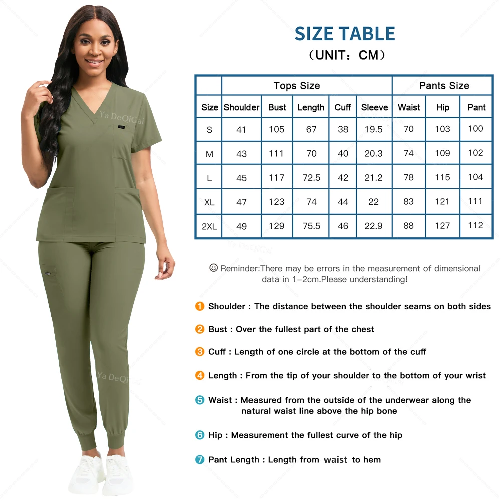 Stretch Scrubs Women Set Nursing Uniforms Clinical Scrubs Set Nurse Doctor Dustproof Workwear Medical Scrubs Top+ Jogger Pants thumbnail 2