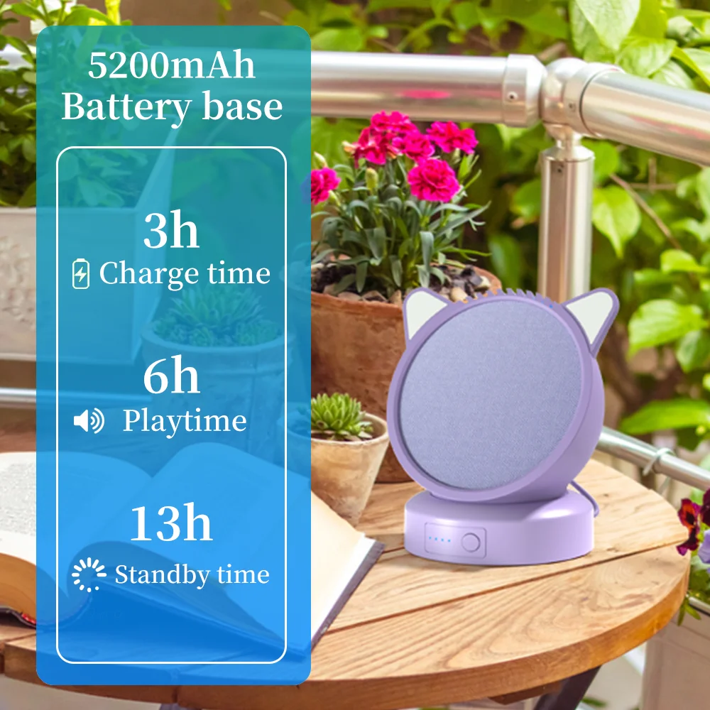 Battery Base for Echo Pop Portable Rechargeable 5200mAh Power Bank with Protective Silicone Case Suit for Echo Pop Accessories thumbnail 2