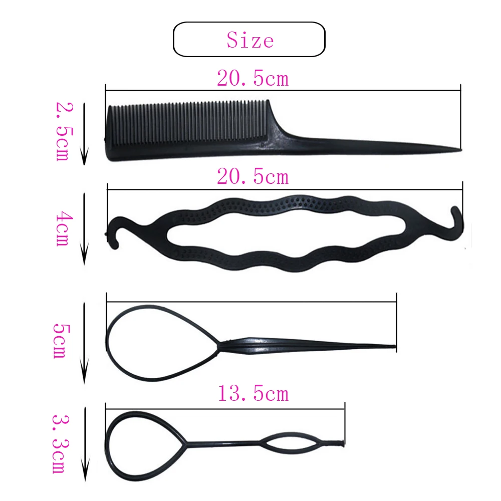 4PCS Plastic Magic Topsy Tail Comb Hair Braids Accessories For Women Ponytail Braiding Disk Twist Styling Hair Bun Maker Tools thumbnail 4