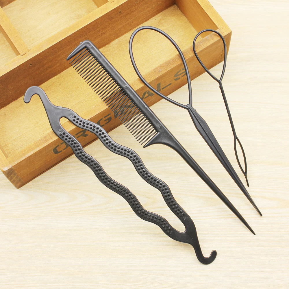 4PCS Plastic Magic Topsy Tail Comb Hair Braids Accessories For Women Ponytail Braiding Disk Twist Styling Hair Bun Maker Tools thumbnail 3
