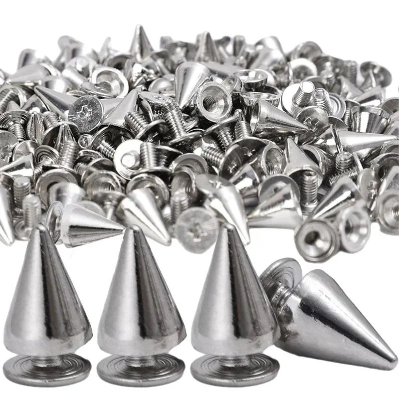 10/100pcs Punk Metal Spikes Double Cap Silver Rivets Cone Studs DIY Bags Clothes Spike Round Nail Rivet Handcraft Supplies thumbnail 2