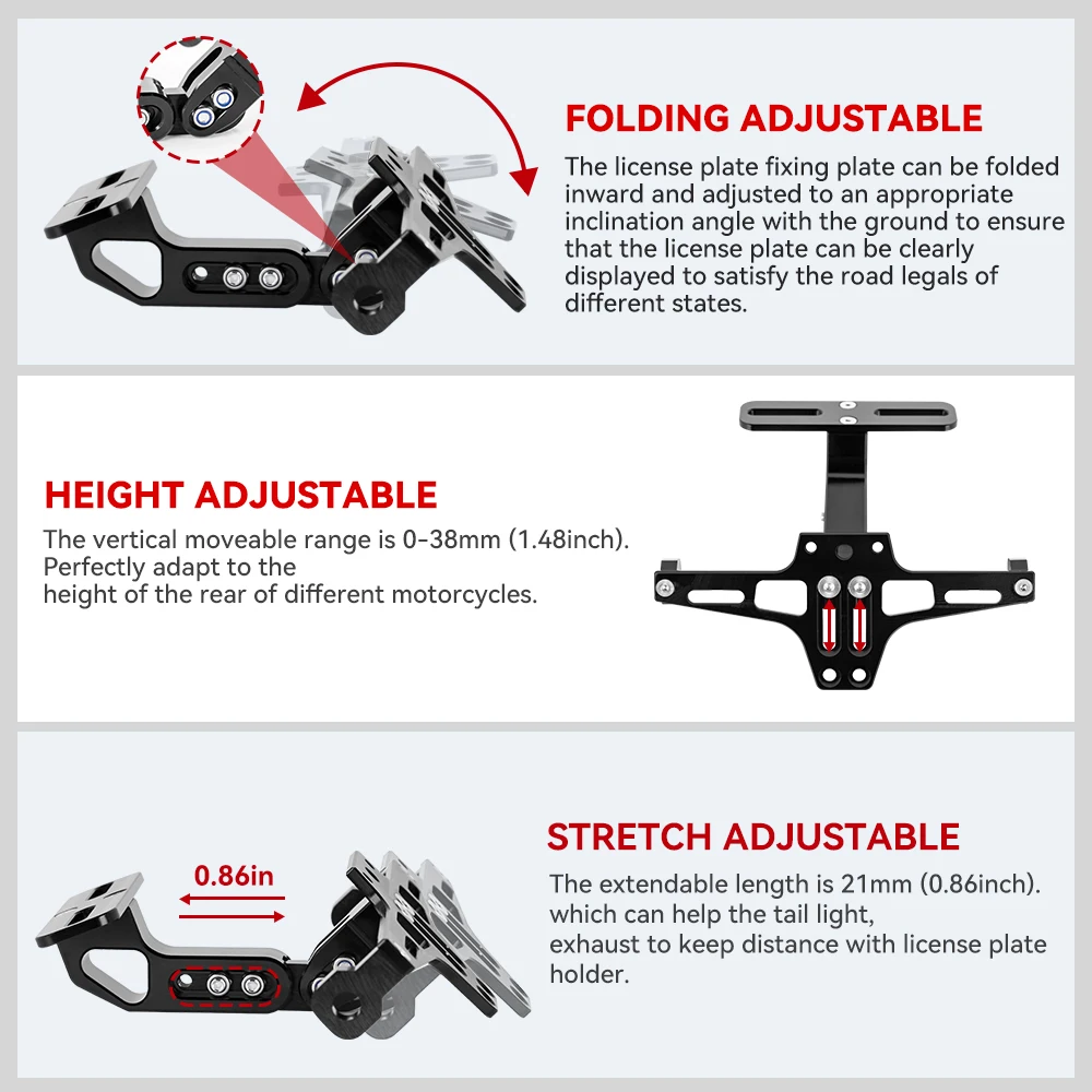 Motorcycle License Number Plate Holder Frame with LED Light CNC Aluminum Adjustable Moto Accessories Turn Signal Light Bracket thumbnail 4
