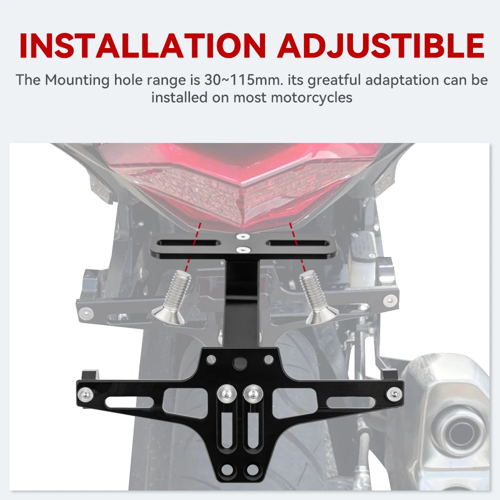 Motorcycle License Number Plate Holder Frame with LED Light CNC Aluminum Adjustable Moto Accessories Turn Signal Light Bracket thumbnail 5