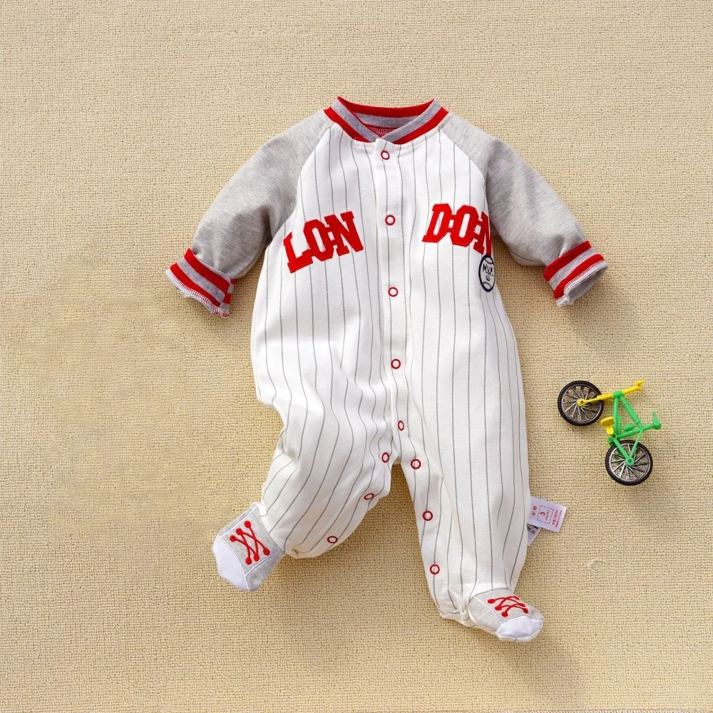 3-12M Newborn Baby Rompers Spring Autumn cotton Baby boy girls clothes Letter Embroidery baby clothing jumpsuits baby onesies thumbnail 4