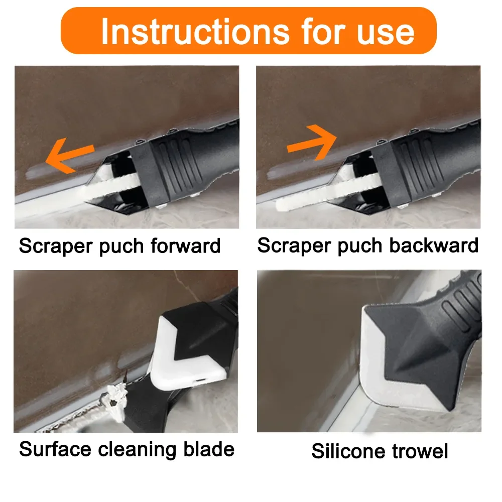 5 in 1 Silicone Spatula Window Cleaning Tool Sealant Smooth Remover Squeegee Caulk Organizer Silicon Scraper Smooth Grout Kit thumbnail 6