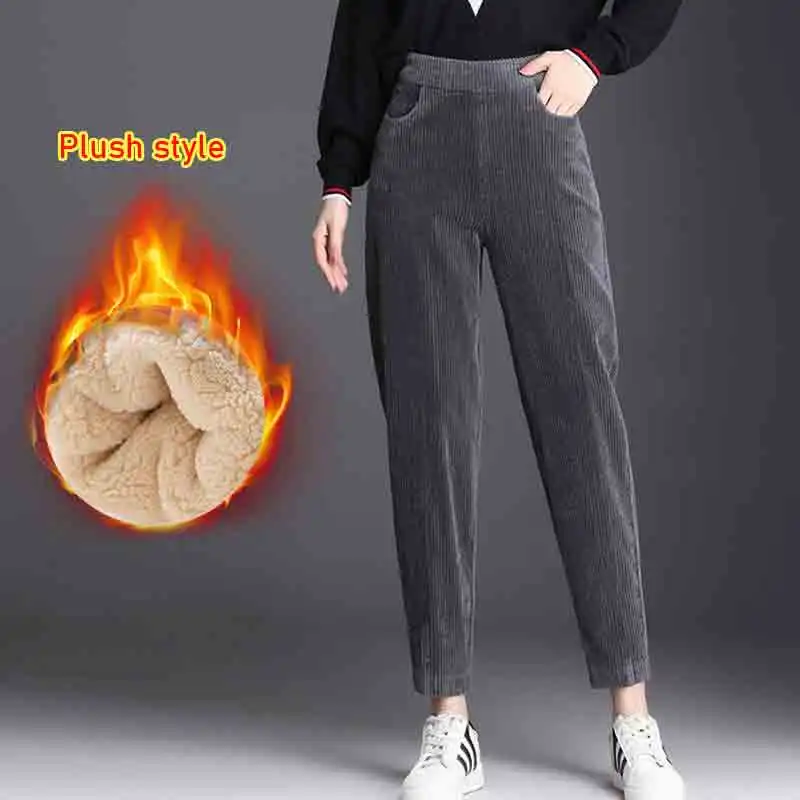 Plush Thick Casual Pants Women's Corduroy Warm Pants Autumn Winter Leggings High Waist Harem Pants Trousers Women Брюкиженские thumbnail 4