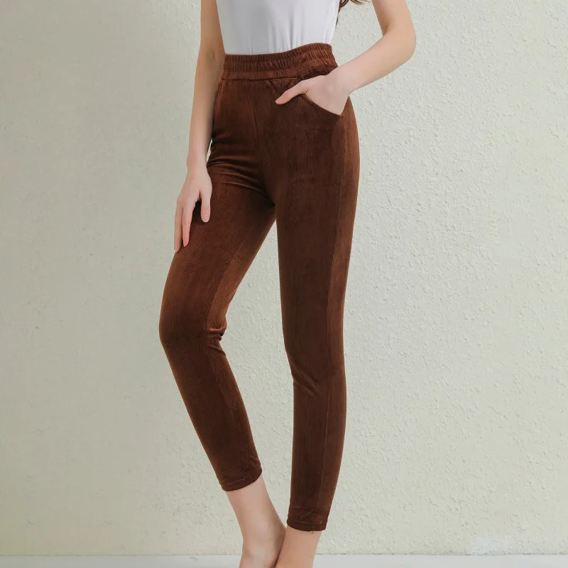 Plush Thick Casual Pants Women's Corduroy Warm Pants Autumn Winter Leggings High Waist Harem Pants Trousers Women Брюкиженские thumbnail 6