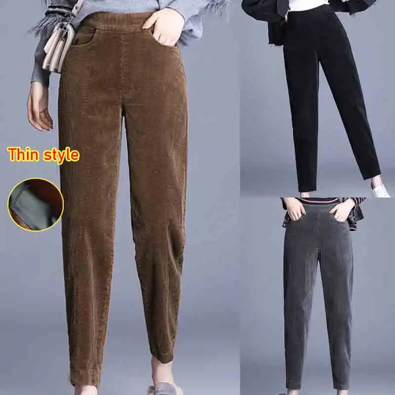 Plush Thick Casual Pants Women's Corduroy Warm Pants Autumn Winter Leggings High Waist Harem Pants Trousers Women Брюкиженские thumbnail 5