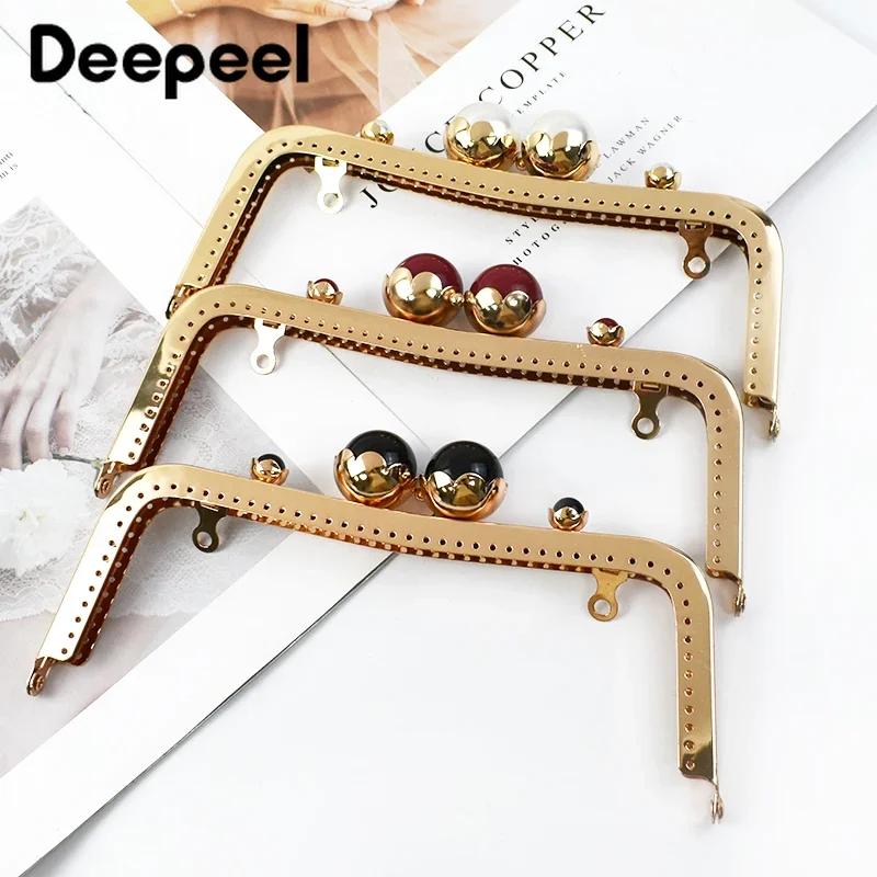 1/2/3Pcs 20cm Metal Bag Handle Retro Pearl Kiss Clasp Lock Buckle Purse Frame DIY Sewing Handbag Brackets Hardware Accessories thumbnail 2