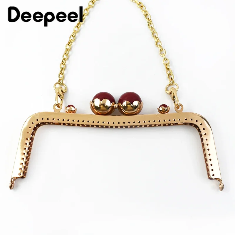 1/2/3Pcs 20cm Metal Bag Handle Retro Pearl Kiss Clasp Lock Buckle Purse Frame DIY Sewing Handbag Brackets Hardware Accessories thumbnail 6