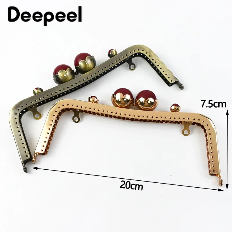 1/2/3Pcs 20cm Metal Bag Handle Retro Pearl Kiss Clasp Lock Buckle Purse Frame DIY Sewing Handbag Brackets Hardware Accessories thumbnail 3