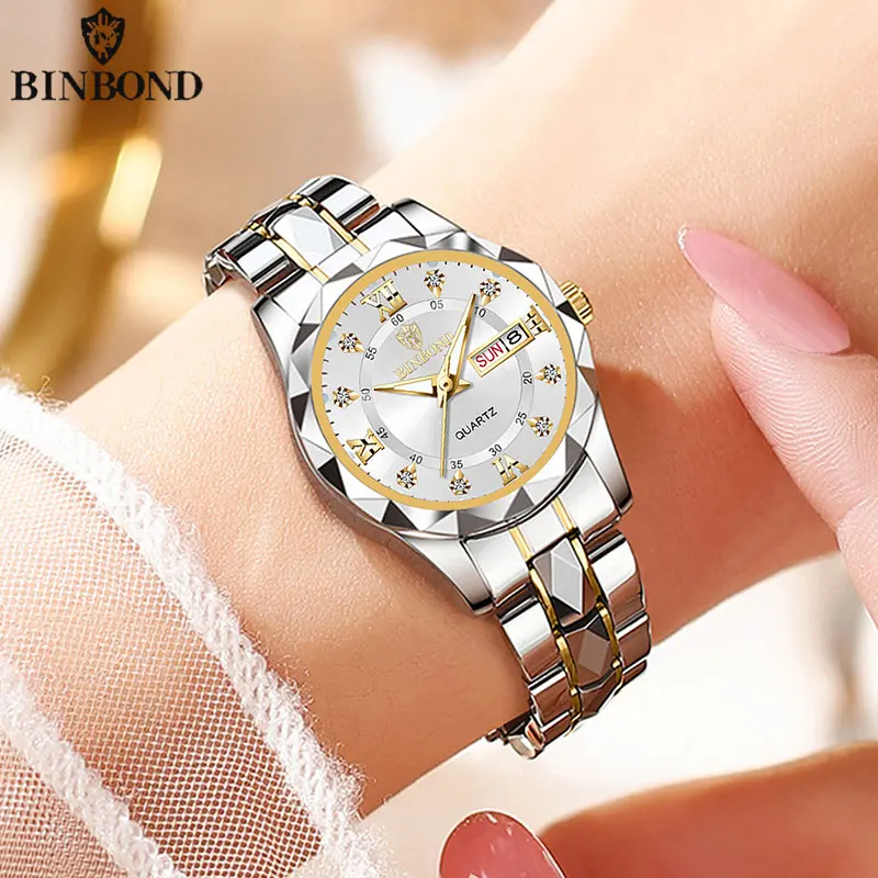 BINBOND B2521 Top Brand Luxury Fashion Business Womens Quartz Watches 30M Waterproof Week Date Clock Sport Womens Wristwatch thumbnail 4