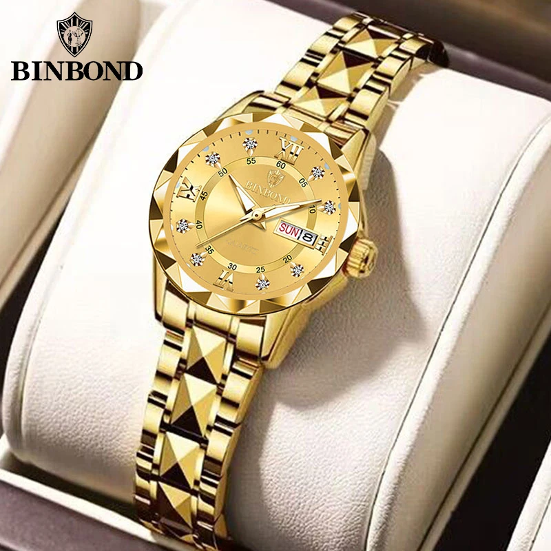 BINBOND B2521 Top Brand Luxury Fashion Business Womens Quartz Watches 30M Waterproof Week Date Clock Sport Womens Wristwatch thumbnail 2