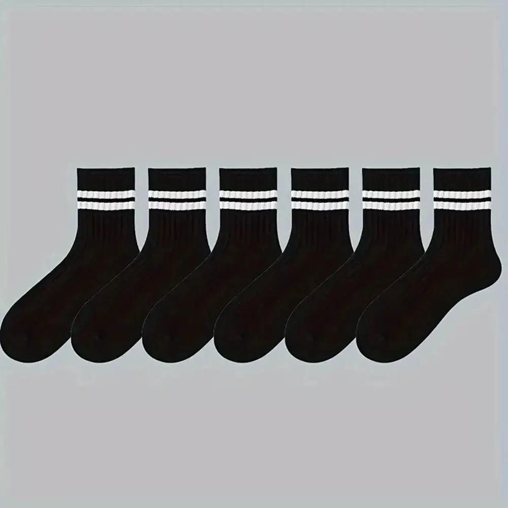 6/10/15/20 Pairs Men Socks Spring Autumn Casual Black White Striped Socks Breathable Mid Tube Sock High-quality Round Neck Socks thumbnail 5