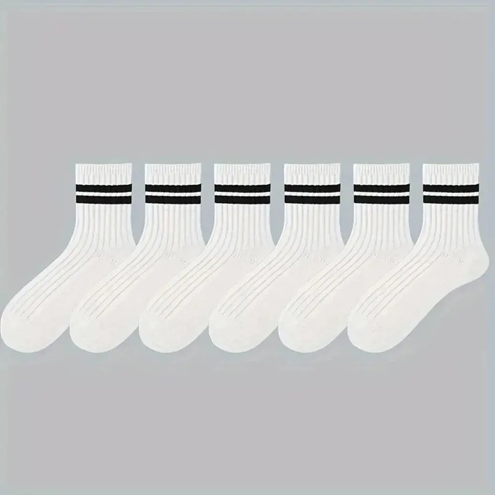 6/10/15/20 Pairs Men Socks Spring Autumn Casual Black White Striped Socks Breathable Mid Tube Sock High-quality Round Neck Socks thumbnail 6