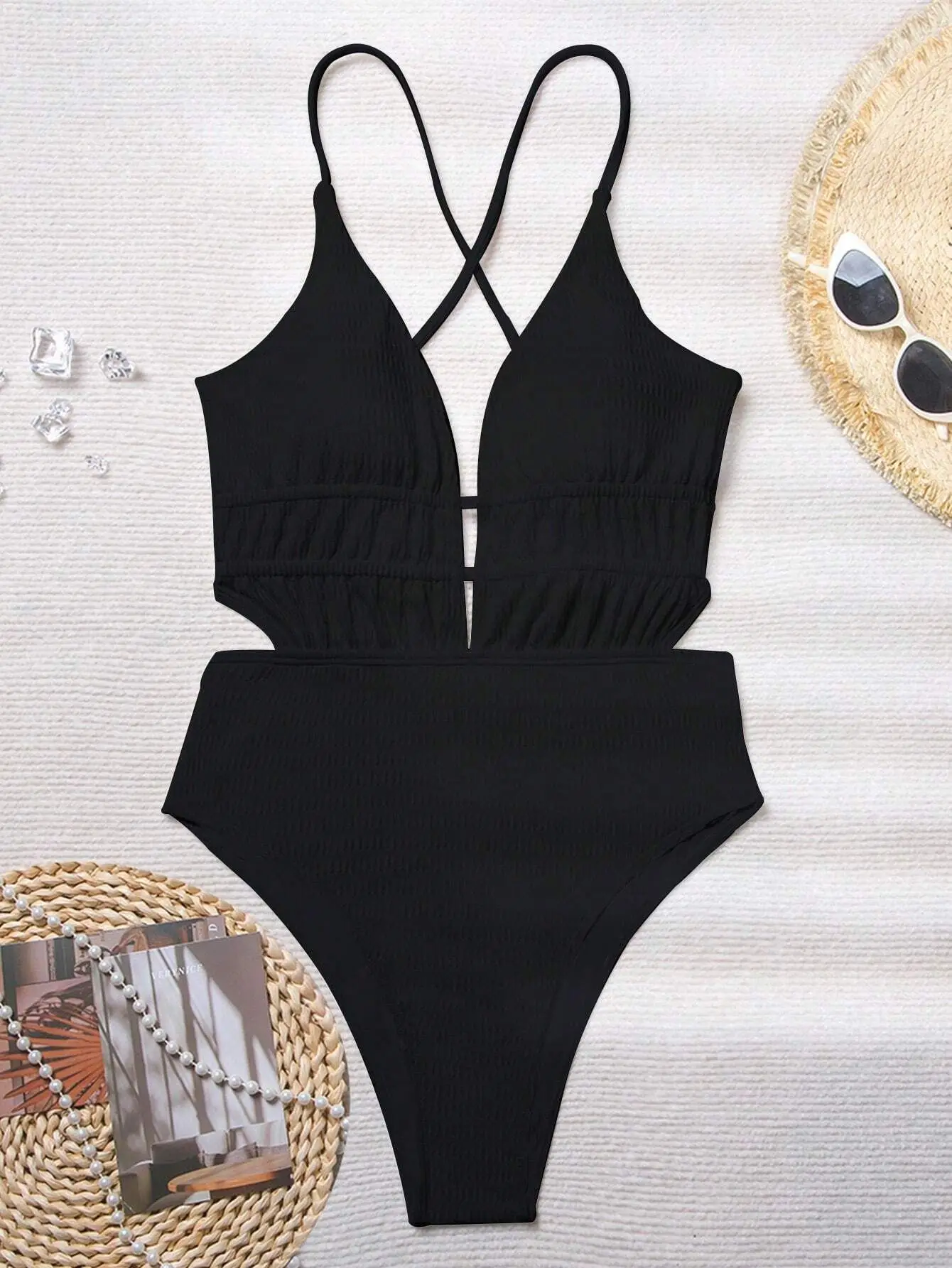 One Piece Swimsuit Women's Monokini Deep V Neck Hollow Out Backless Swimwear 2026 Criss Cross Bathing Suit High Waist Bikini thumbnail 4