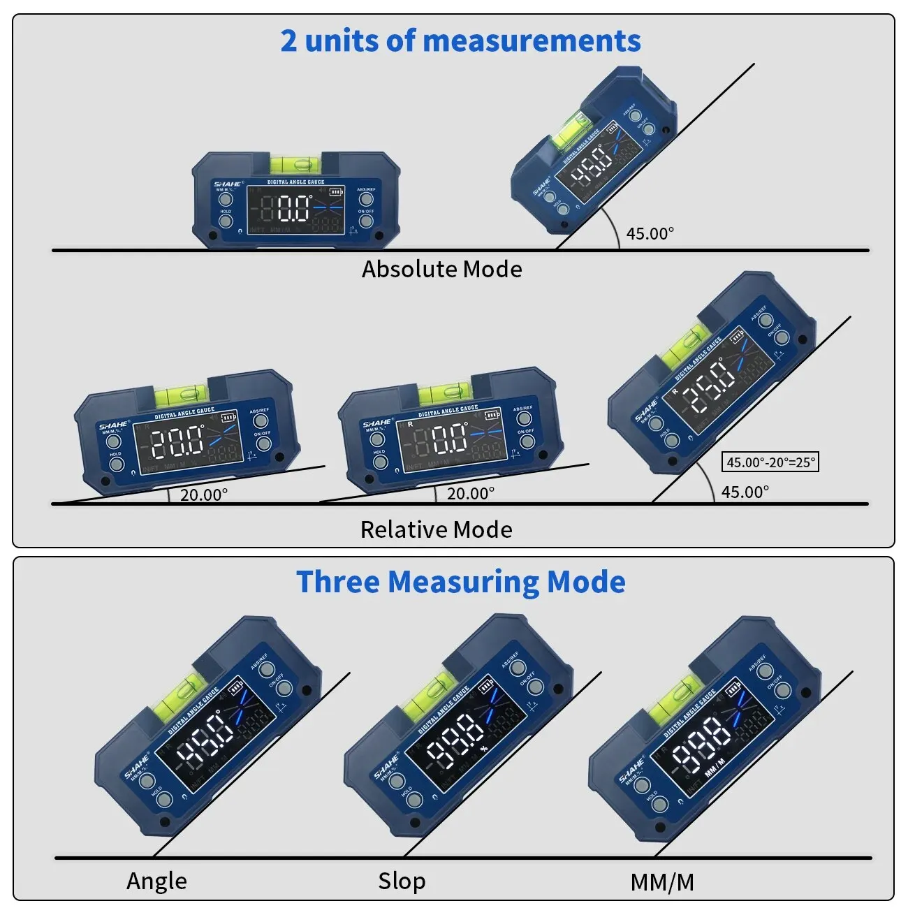 SHAHE MINI Magnetic Level Gauge Inclinometer Rechargable Angle Protractor Dual Axis Digital Angle Finder With Level Bubble thumbnail 4