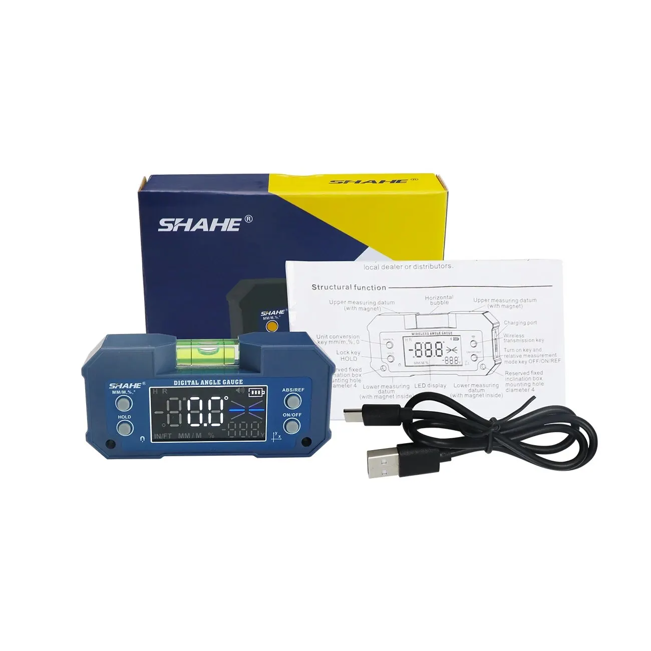 SHAHE MINI Magnetic Level Gauge Inclinometer Rechargable Angle Protractor Dual Axis Digital Angle Finder With Level Bubble thumbnail 6