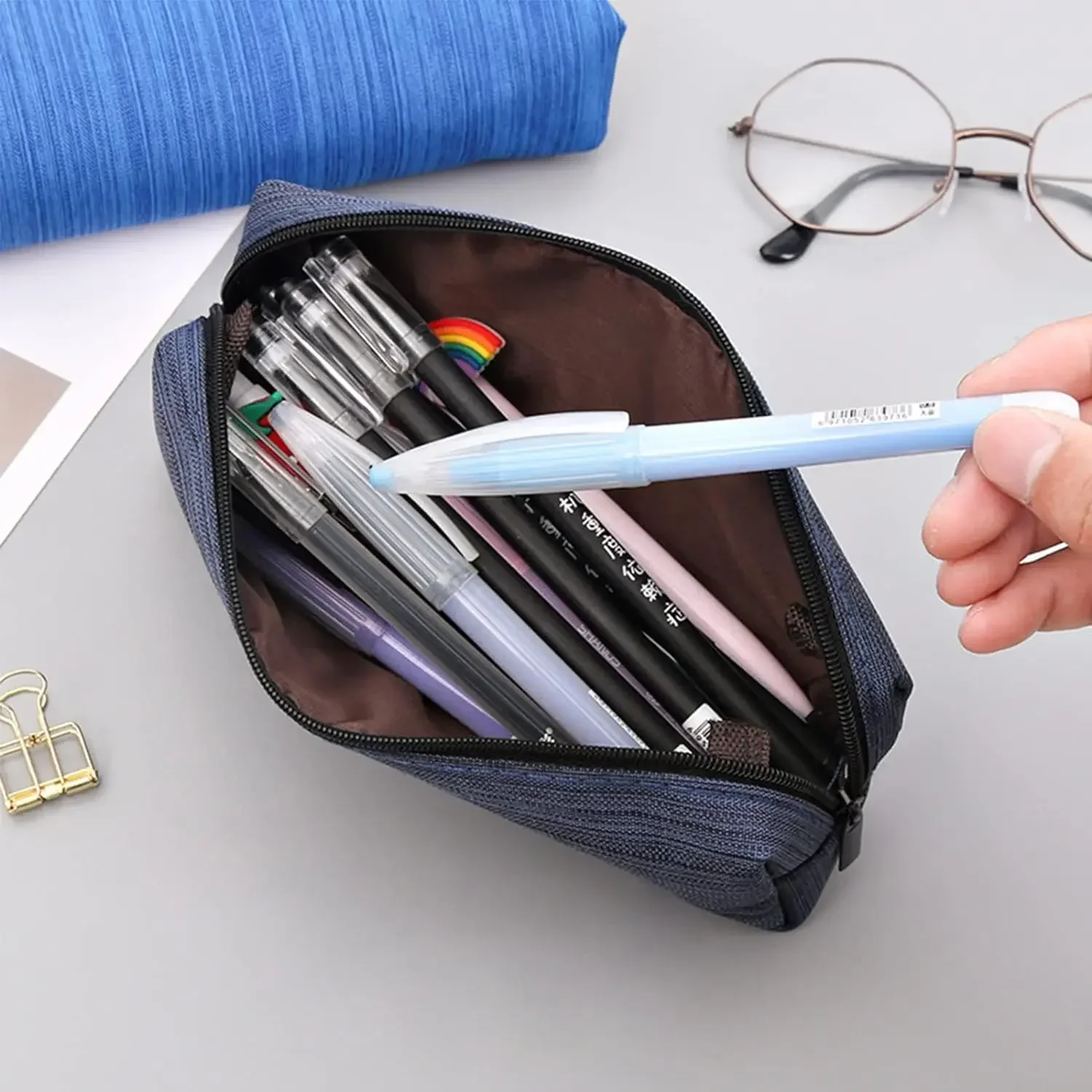 Small Pencil Bag Zipper Makeup Brush Holder Canvas Pencil Case Pouch Box Organizer Gift for School Student Teen Adults Travel thumbnail 2