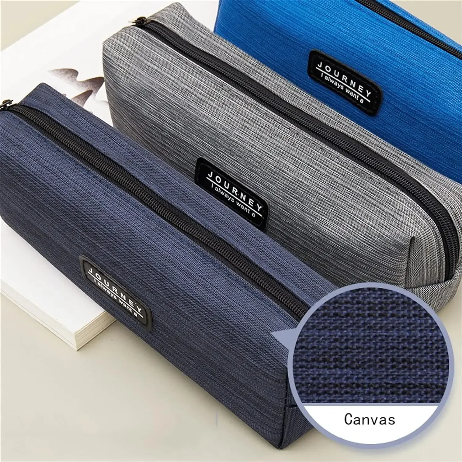 Small Pencil Bag Zipper Makeup Brush Holder Canvas Pencil Case Pouch Box Organizer Gift for School Student Teen Adults Travel thumbnail 5