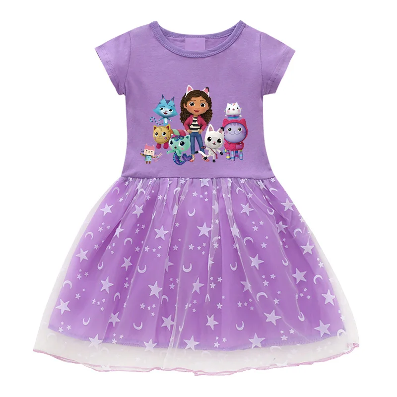 2024 New Summer Cartoon Gabby Cats Dresses Baby Girls Princess Dress Bag Headband Kids Gabby's Dollhouse Cosplay Costume thumbnail 6