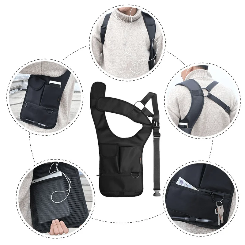 1pc Anti-Pry Organizer Hidden Underarm Bag Inspector Leather Case Tablet Card Holder Wallet Men's Chest Bag Shoulder Bag thumbnail 6
