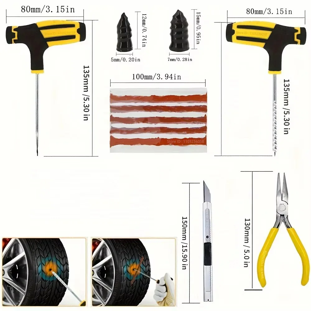 New Car Tire Repair Tool Kit Studding Tool Auto Bike Puncture Plug Garage Needle Nose Pliers Vacuum Film Nail EVA Storage Case thumbnail 3