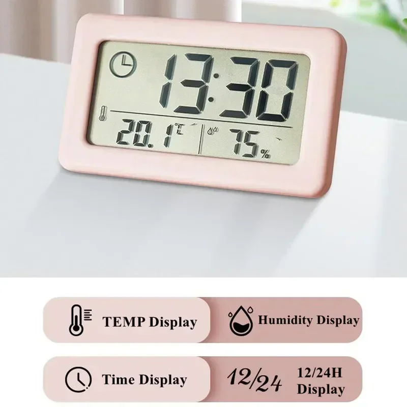 Mini Digital Clock Temperature Humidity Portable Watch Clock Thermometer Hygrometer 12/24 Hours Battery Powered Clock Home Table thumbnail 3