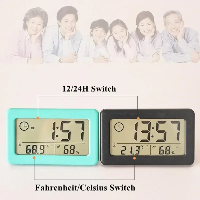 Mini Digital Clock Temperature Humidity Portable Watch Clock Thermometer Hygrometer 12/24 Hours Battery Powered Clock Home Table thumbnail 2