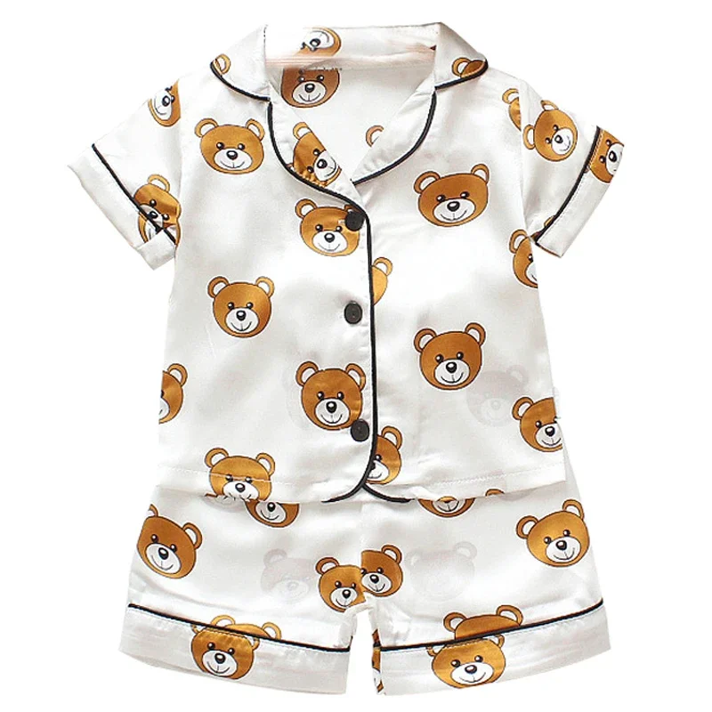 Children's Pajama Set Cartoon Little Bear Girl Ice Silk Satin Top and Pants Set Boys' Pajamas Spring/Summer Baby Set thumbnail 3