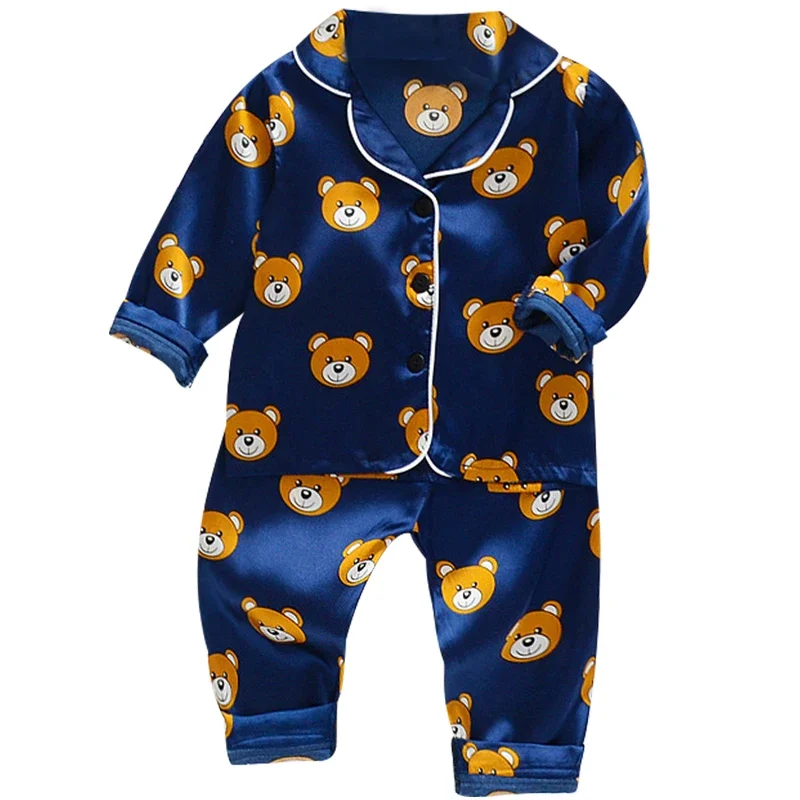 Children's Pajama Set Cartoon Little Bear Girl Ice Silk Satin Top and Pants Set Boys' Pajamas Spring/Summer Baby Set thumbnail 5