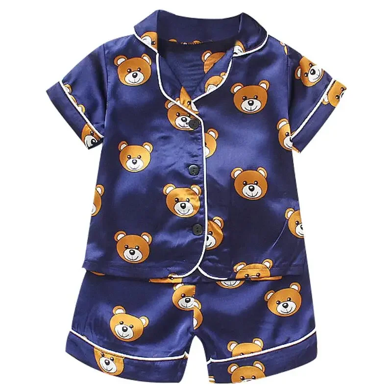 Children's Pajama Set Cartoon Little Bear Girl Ice Silk Satin Top and Pants Set Boys' Pajamas Spring/Summer Baby Set thumbnail 4