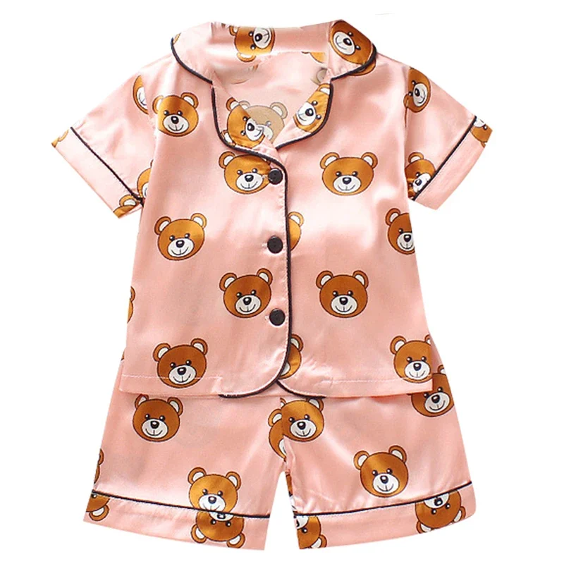 Children's Pajama Set Cartoon Little Bear Girl Ice Silk Satin Top and Pants Set Boys' Pajamas Spring/Summer Baby Set thumbnail 2