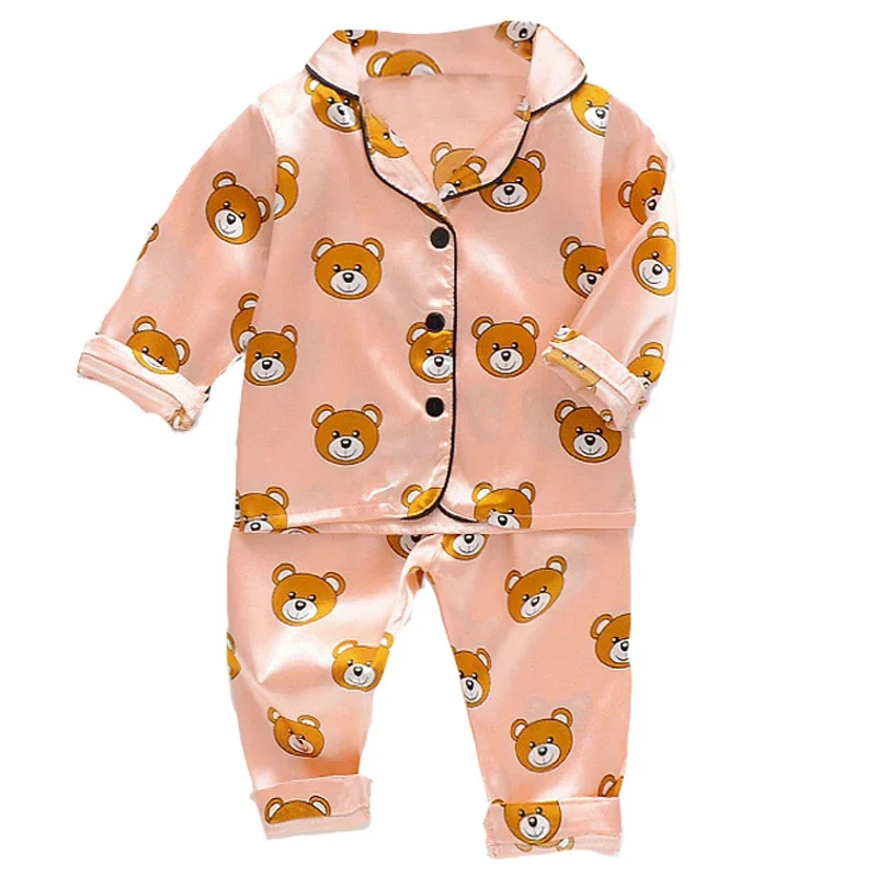 Children's Pajama Set Cartoon Little Bear Girl Ice Silk Satin Top and Pants Set Boys' Pajamas Spring/Summer Baby Set thumbnail 6